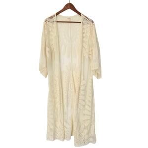 Boho Chic Floral Lace Duster Kimono Sheer Cottagecore Scallop Edge Fairy Size M